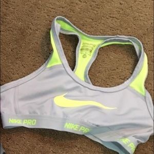 Gray and neon girls Nike sports bra